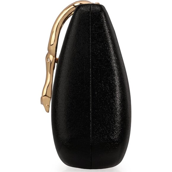 Women's Black Formal Evening Clutch Purse Synthetic Leather With Snake Clasp - Picture 6 of 8